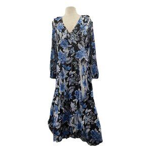 Komarov Womens Floral Print Pleated Midi Dress V-Neck 3/4 Sleeves Hi Low XL